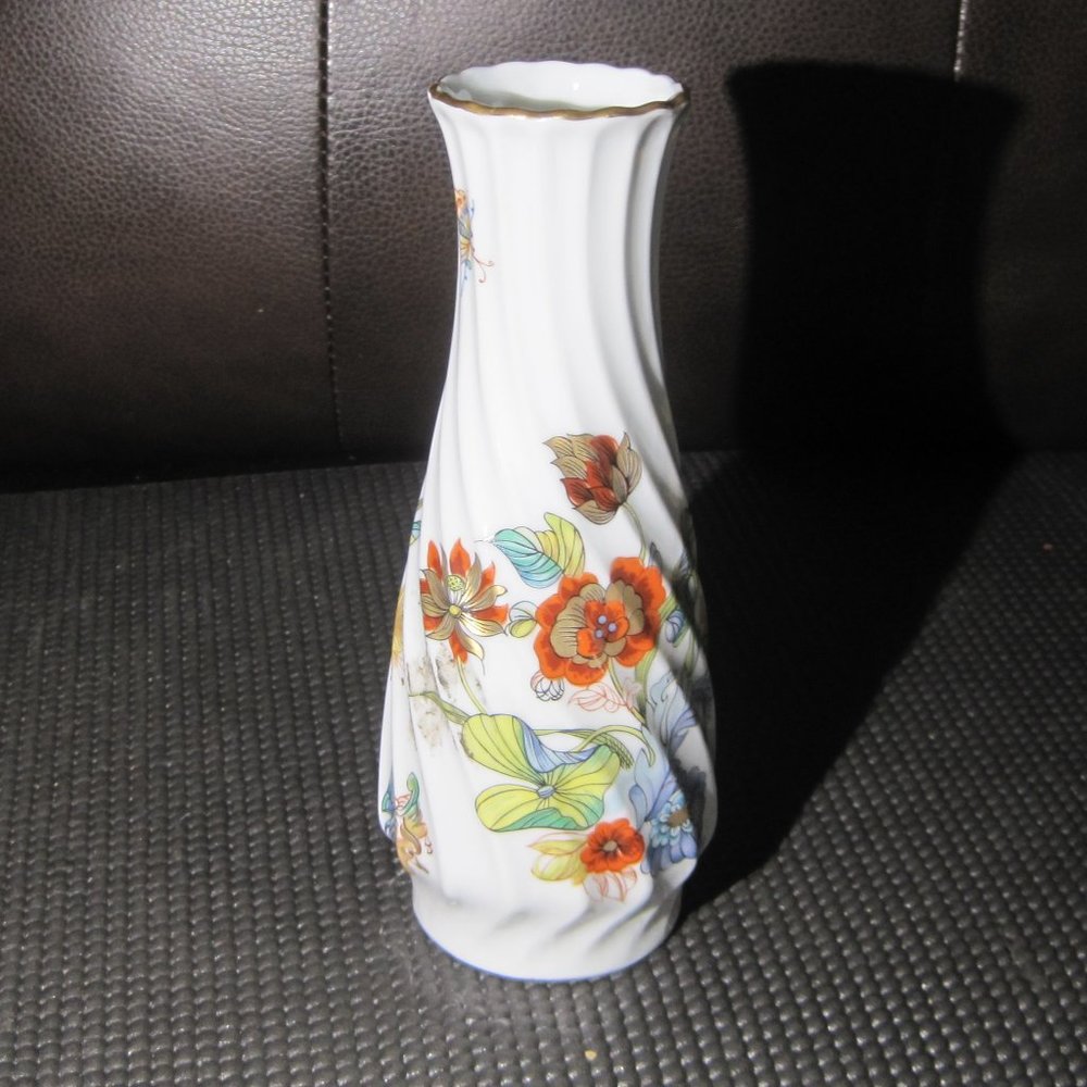 VASE Haviland Limoges CATHAY Gold Trim Floral Pattern France 7.25" Swirl